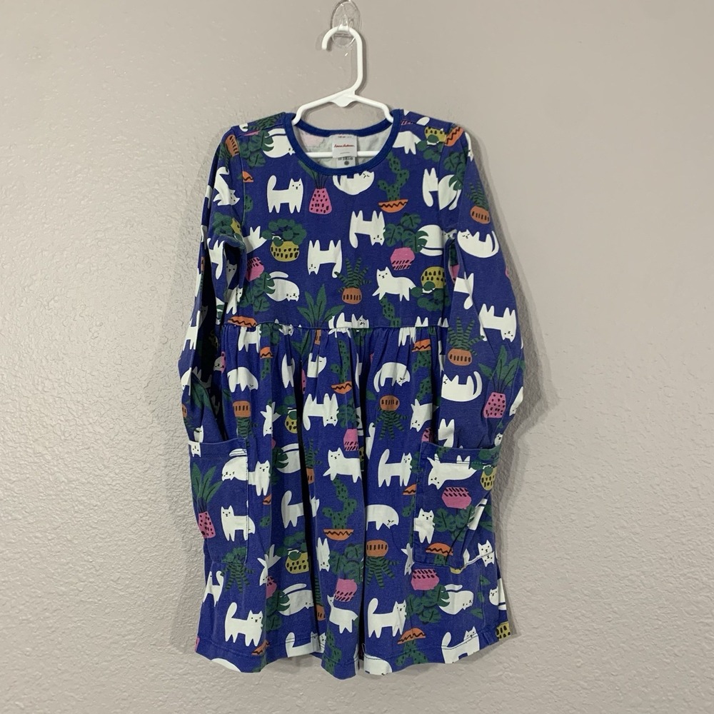 HANNA ANDERSSON Size 8 130cm‎ Playground Dress Cats & Cactus Pockets Twirl